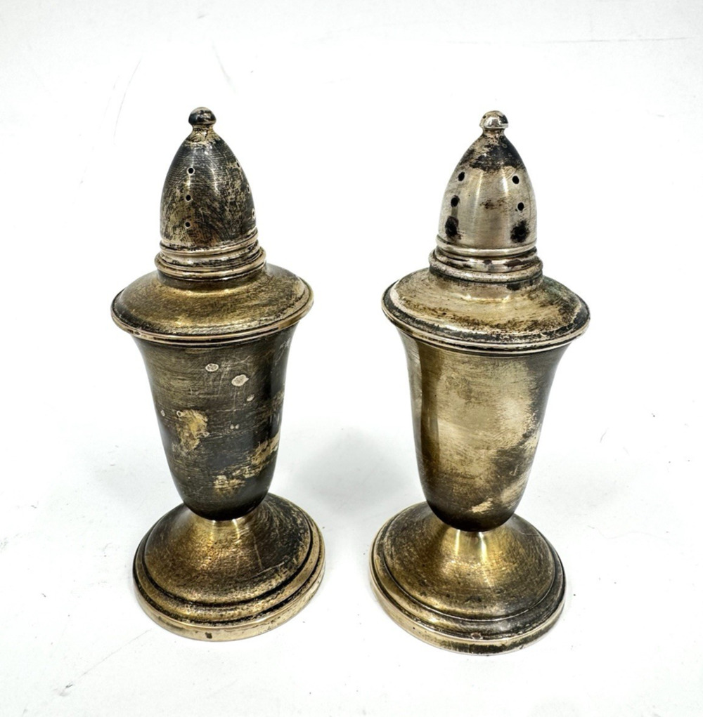 Vintage Crown Sterling Silver Weighted Salt and Pepper Shakers Glass Inserts